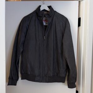 Men's Dark Gray Leather Bomber Jacket